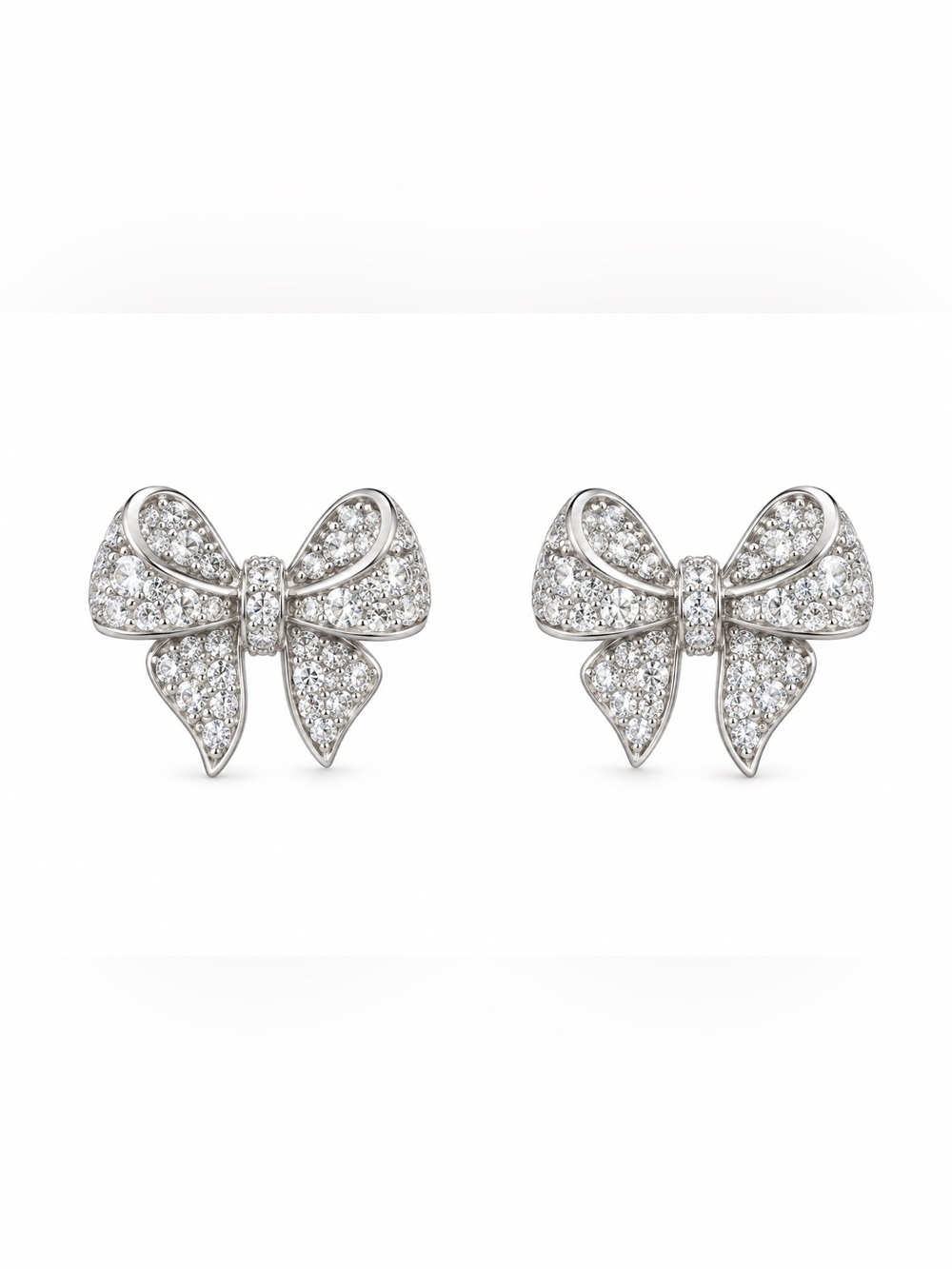 Cubic zirconia Silver Crystal Bow Stud Earrings